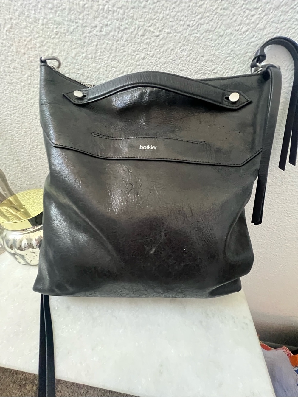 Botkier Logan Leather Hobo Purse in Shiny black leather crossbody shoulder bag - Picture 2 of 9